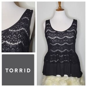 Torrid Black Lace High Low Sleeveless Peplum Top Size‎ 1X